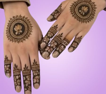 Beautiful Simple Gol Tikki mehndi design for both front and back hand