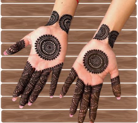 Beautiful Simple Gol Tikki mehndi design for both front and back hand