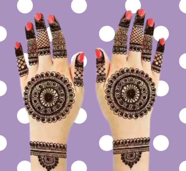 Beautiful Simple Gol Tikki mehndi design for both front and back hand