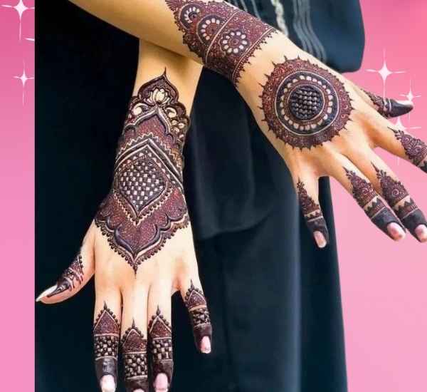 Beautiful Simple Gol Tikki mehndi design for both front and back hand