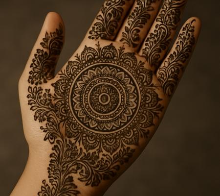 Beautiful Simple Gol Tikki mehndi design for both front and back hand
