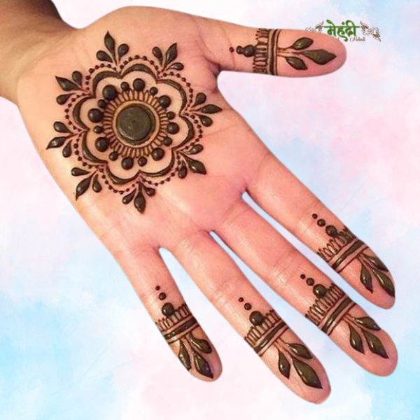 Beautiful Simple Gol Tikki mehndi design for both front and back hand