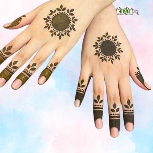 Beautiful Simple Gol Tikki mehndi design for both front and back hand