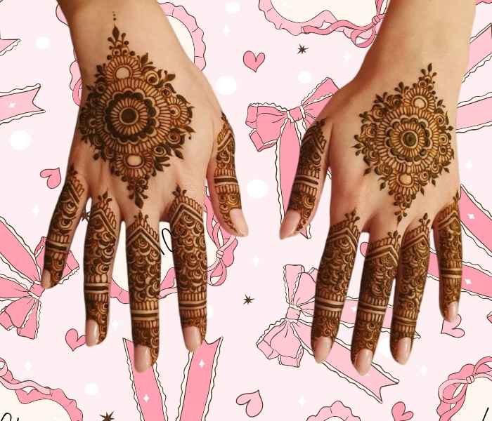 Beautiful Simple Gol Tikki mehndi design for both front and back hand
