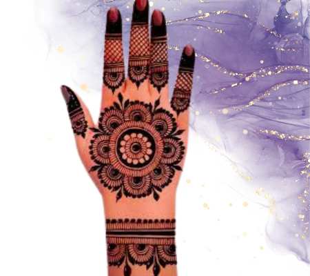 Beautiful Simple Gol Tikki mehndi design for both front and back hand