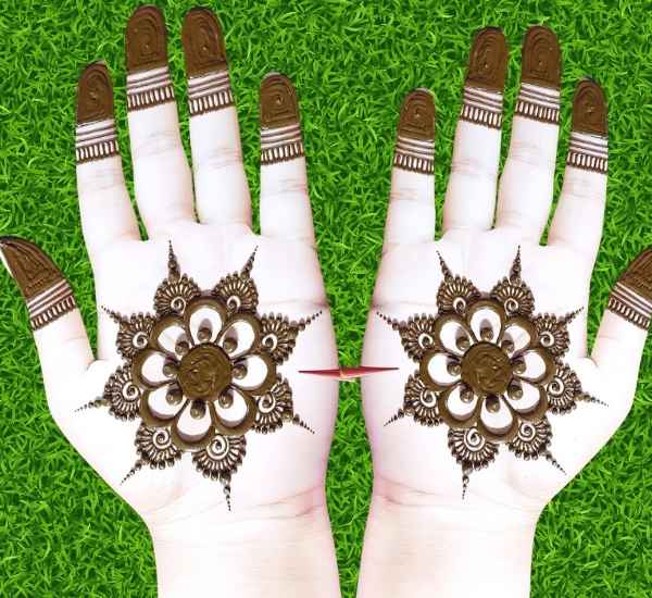Beautiful Simple Gol Tikki mehndi design for both front and back hand