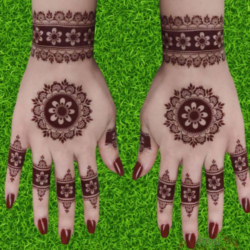Beautiful Simple Gol Tikki mehndi design for both front and back hand
