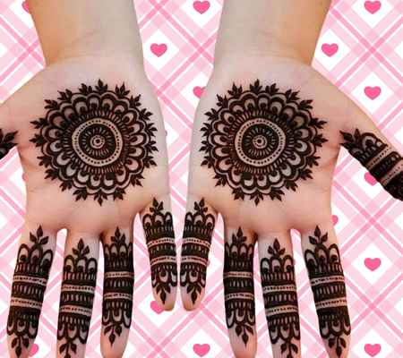 Beautiful Simple Gol Tikki mehndi design for both front and back hand