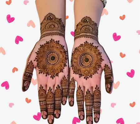 Beautiful Simple Gol Tikki mehndi design for both front and back hand